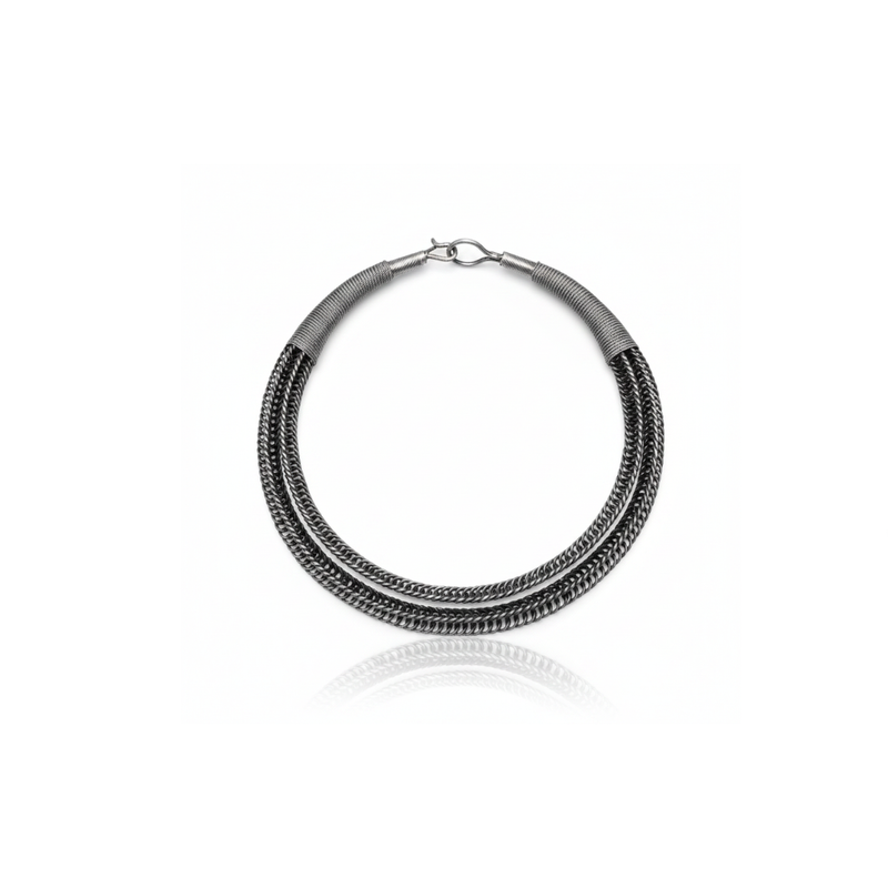 Miao Silver Choker Necklace - Eight-Sided Filigree Design
