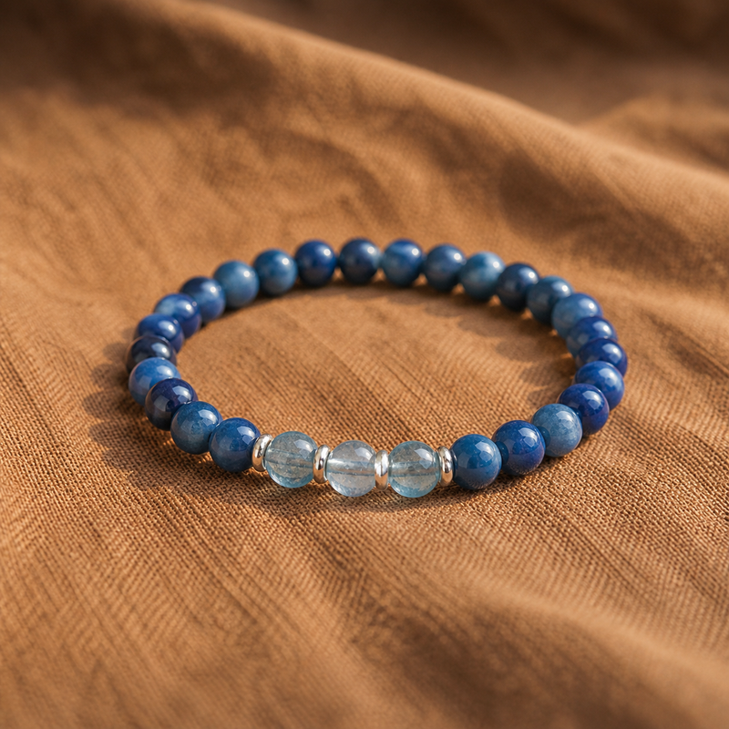 Blue Kyanite & Aquamarine Cat's Eye Bracelet