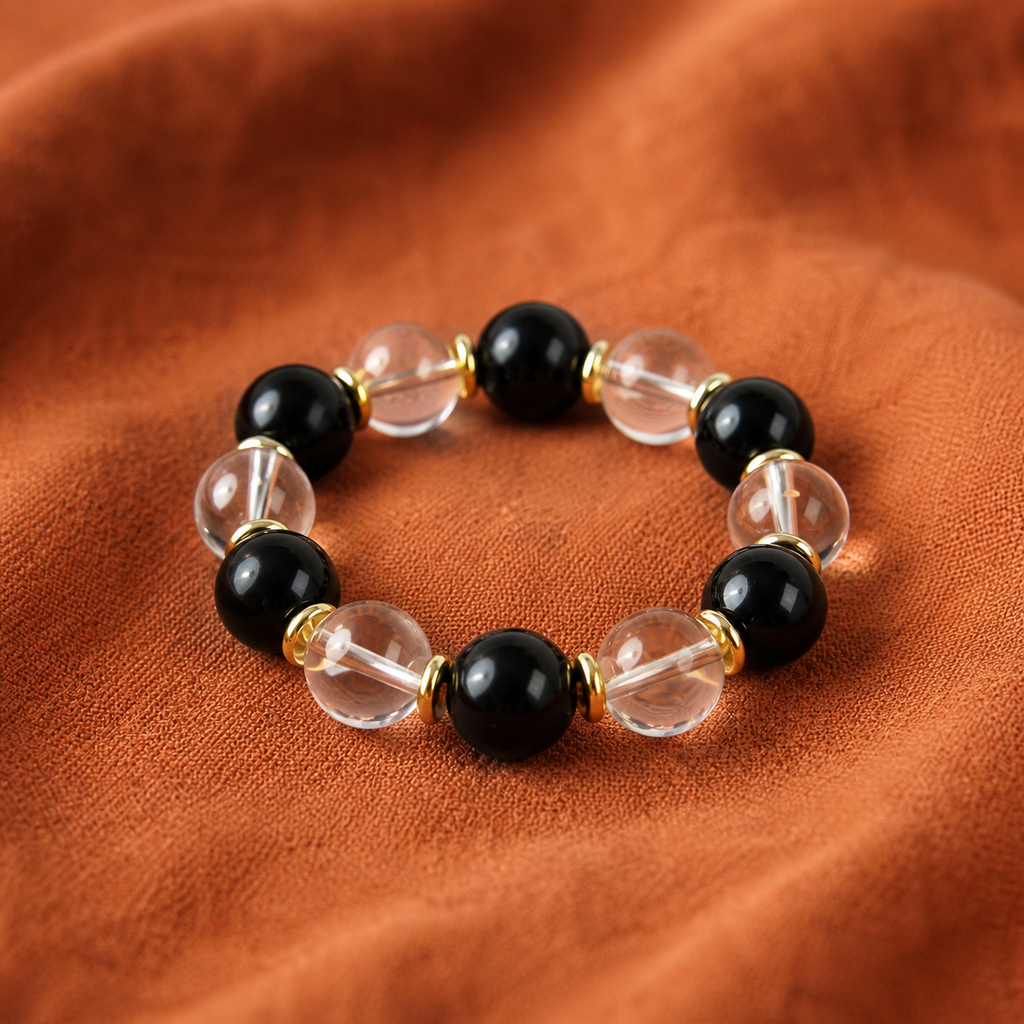 Clear Quartz & Black Obsidian Bracelet