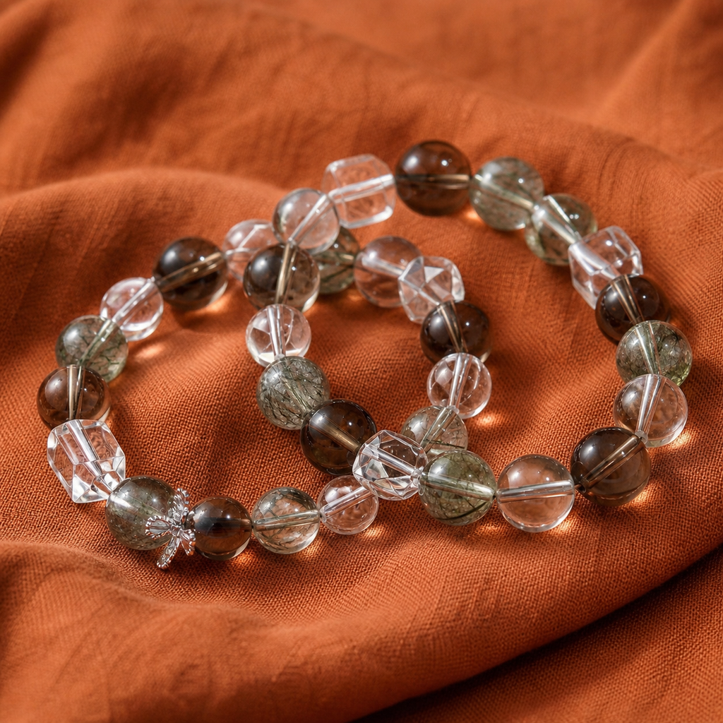 Milk Tea Moonstone & Clear Quartz Bracelet