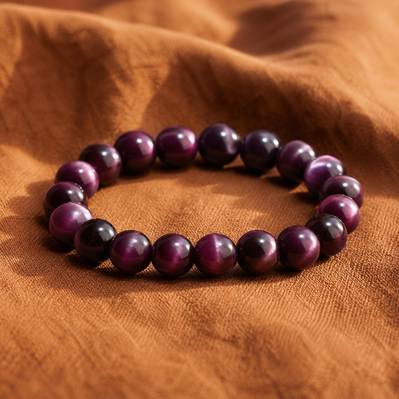 Natural Purple Lepidolite Cat's Eye Bracelet
