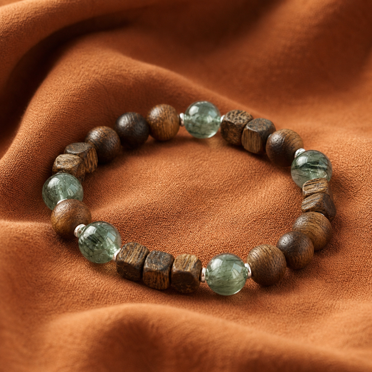 Green Rutilated Quartz & Agarwood Bracelet