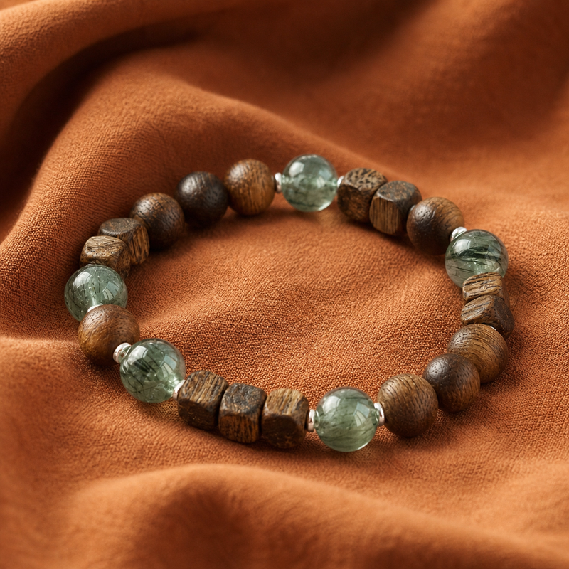 Green Rutilated Quartz & Agarwood Bracelet