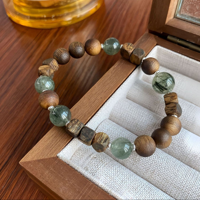 Green Rutilated Quartz & Agarwood Bracelet