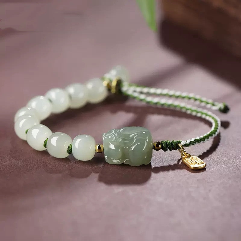 Hetian Jade Pixiu Woven Red String