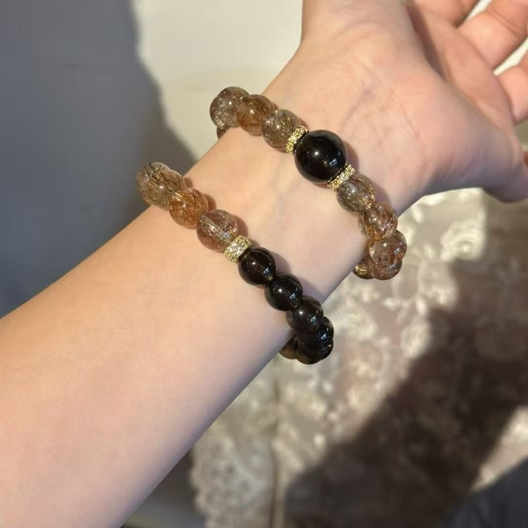 Black Gold Super Seven & Smoky Quartz Bracelet