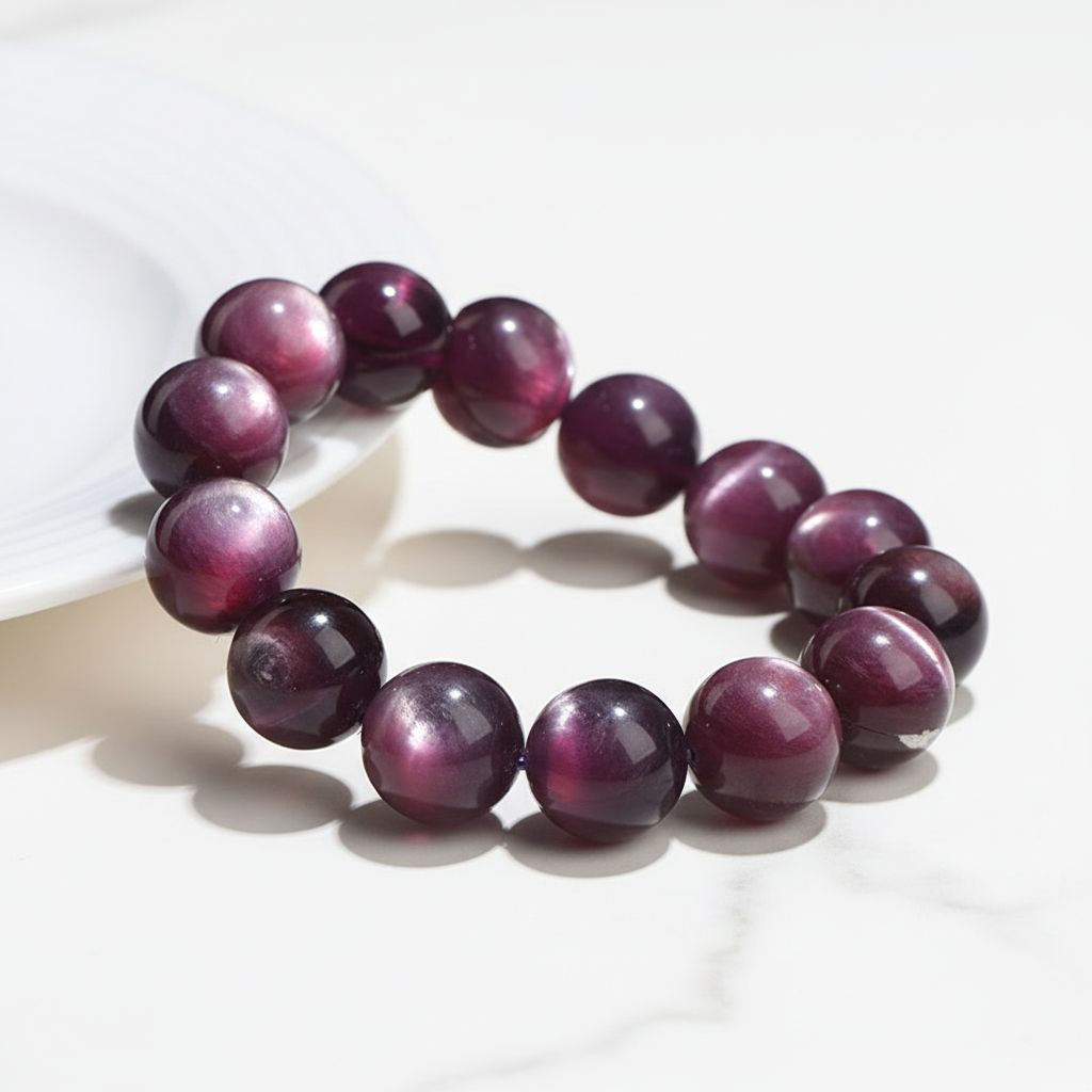 Natural Purple Lepidolite Cat's Eye Bracelet
