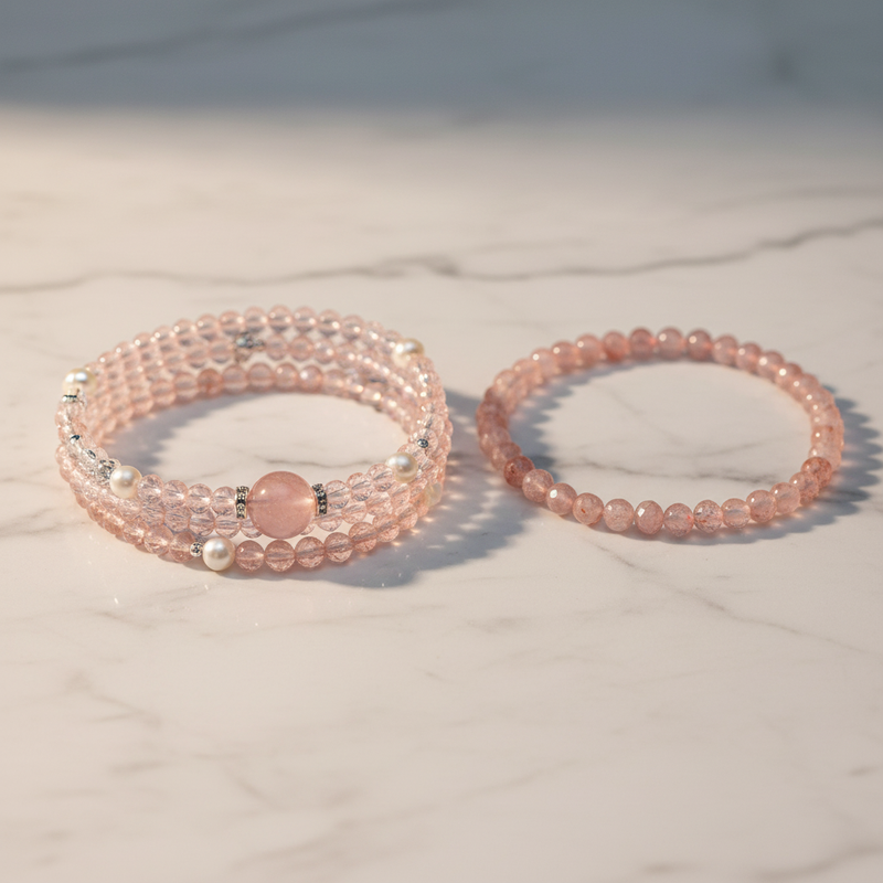 Strawberry Quartz & Pearl Shell Bracelet
