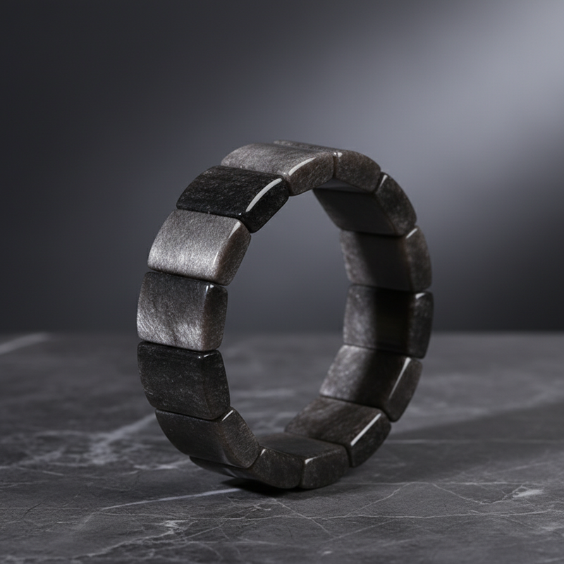 Natural Silver Obsidian Bangle Bracelet
