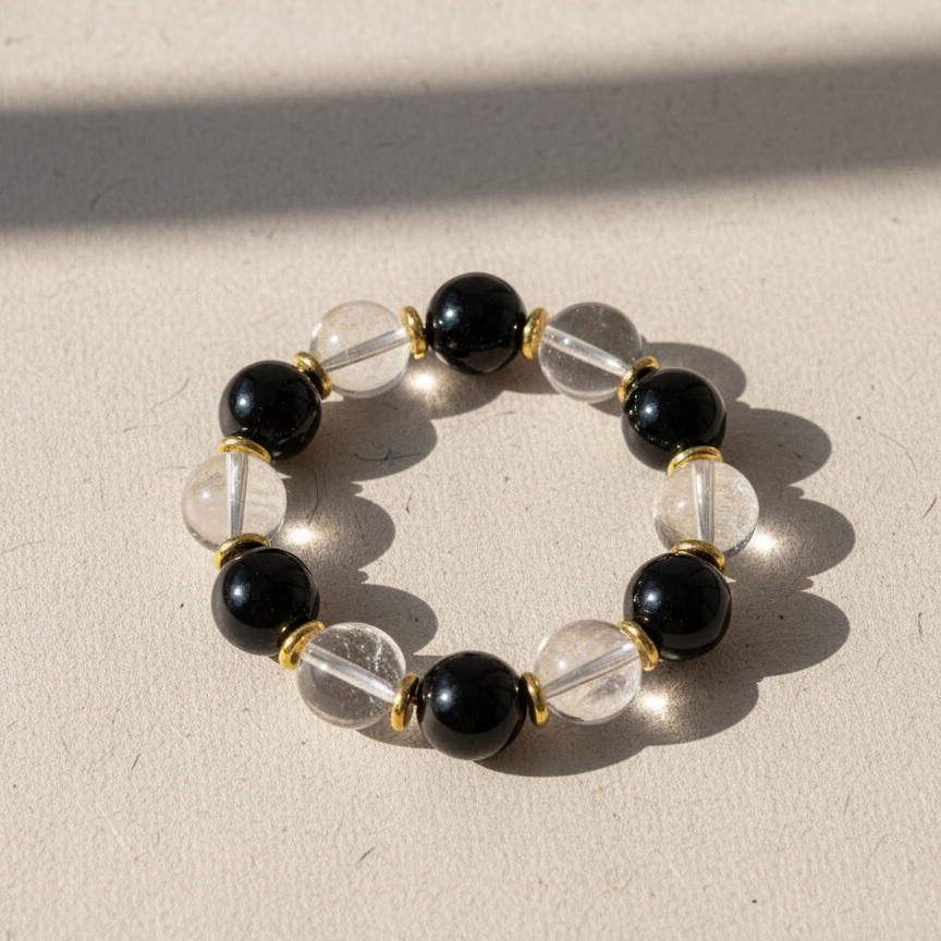 Clear Quartz & Black Obsidian Bracelet