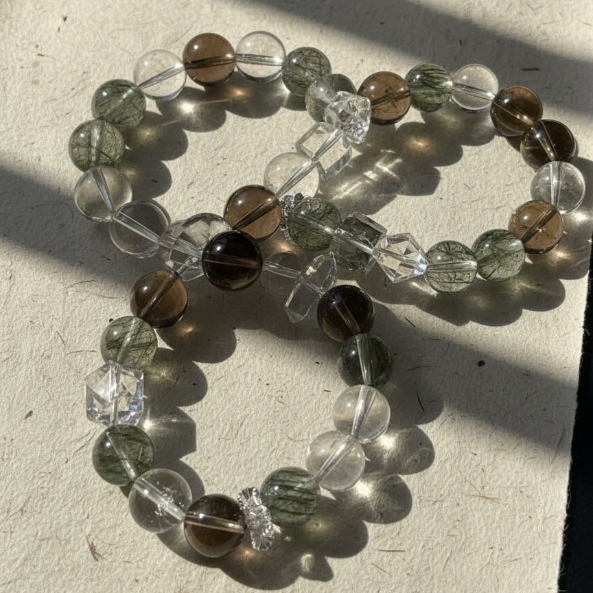 Milk Tea Moonstone & Clear Quartz Bracelet
