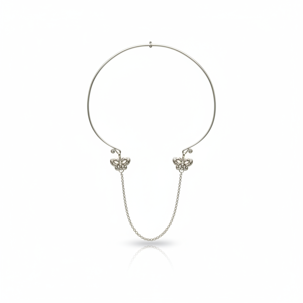 Miao Silver Long Chain Necklace - Double Fish Pendant
