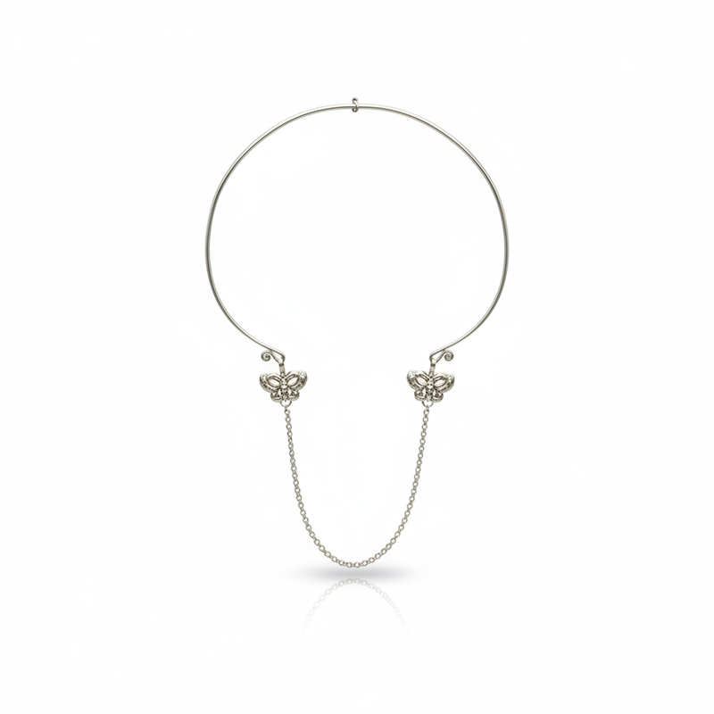 Miao Silver Long Chain Necklace - Double Fish Pendant