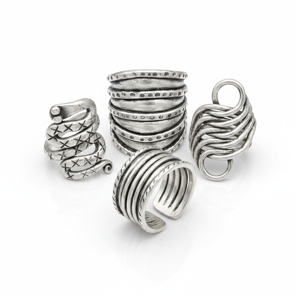 Miao Silver Statement Ring - Adjustable Bohemian Design