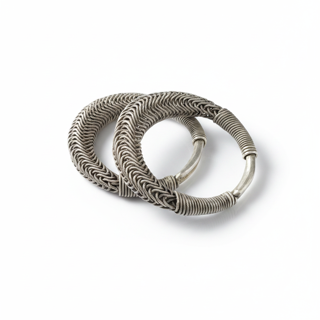 Miao Silver Twisted Wire Bracelet - Adjustable Open Cuff