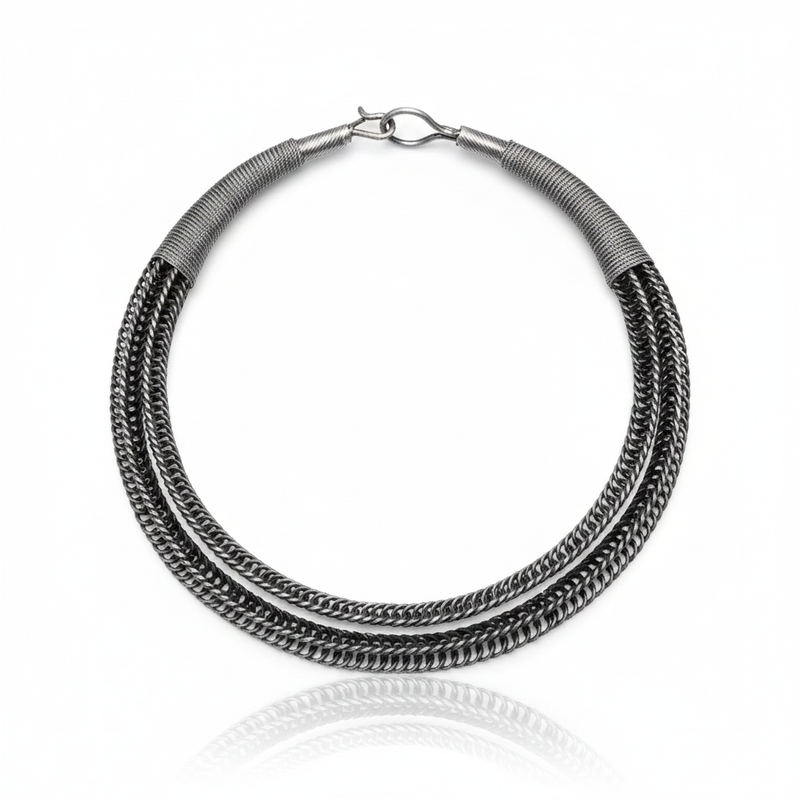 Miao Silver Choker Necklace - Eight-Sided Filigree Design