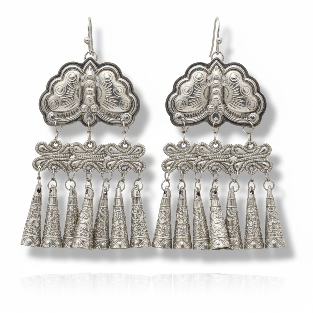 Miao Silver Earrings - Double Ornament Bells (Duality) | Ethnic Jewelry