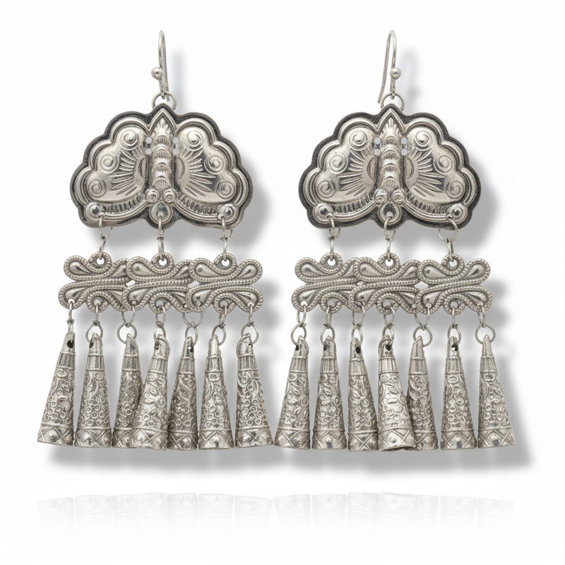 Miao Silver Earrings - Double Ornament Bells (Duality) | Ethnic Jewelry