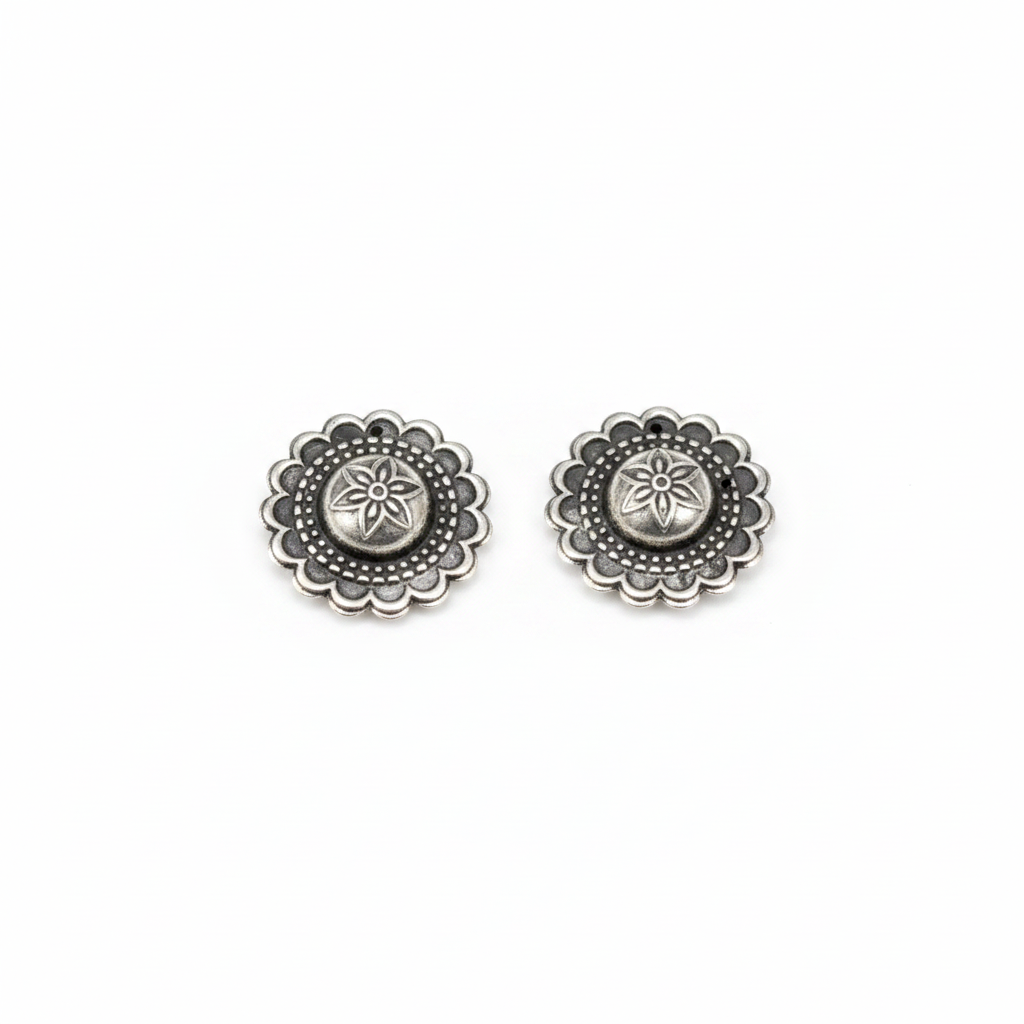 Miao Silver Earrings - Five-Petal Flower (Five blessings) | Ethnic Jewelry