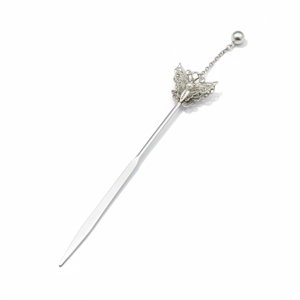 Silver Hairpin Tea Knife - Butterfly (Romance & Joy) | Miao Artifact
