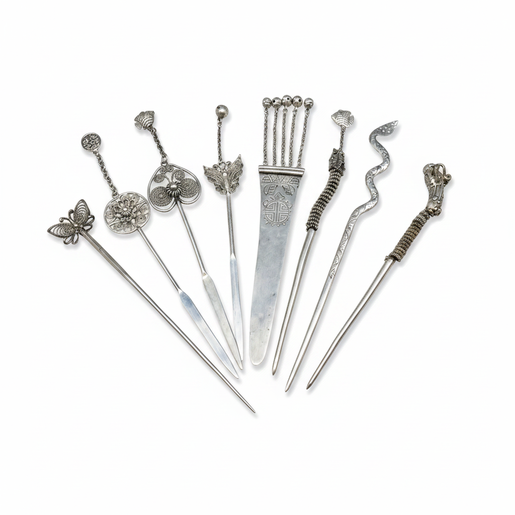Silver Hairpin Tea Knife - Lotus (Purity & Enlightenment) | Miao Artifact