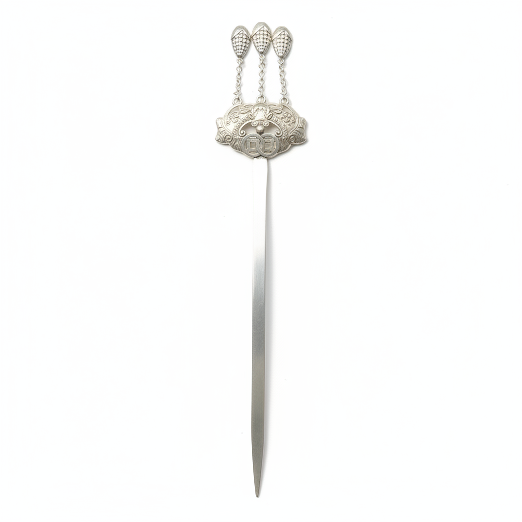 Silver Hairpin Tea Knife - Twin Dragons (Power & Balance) | Miao Artifact