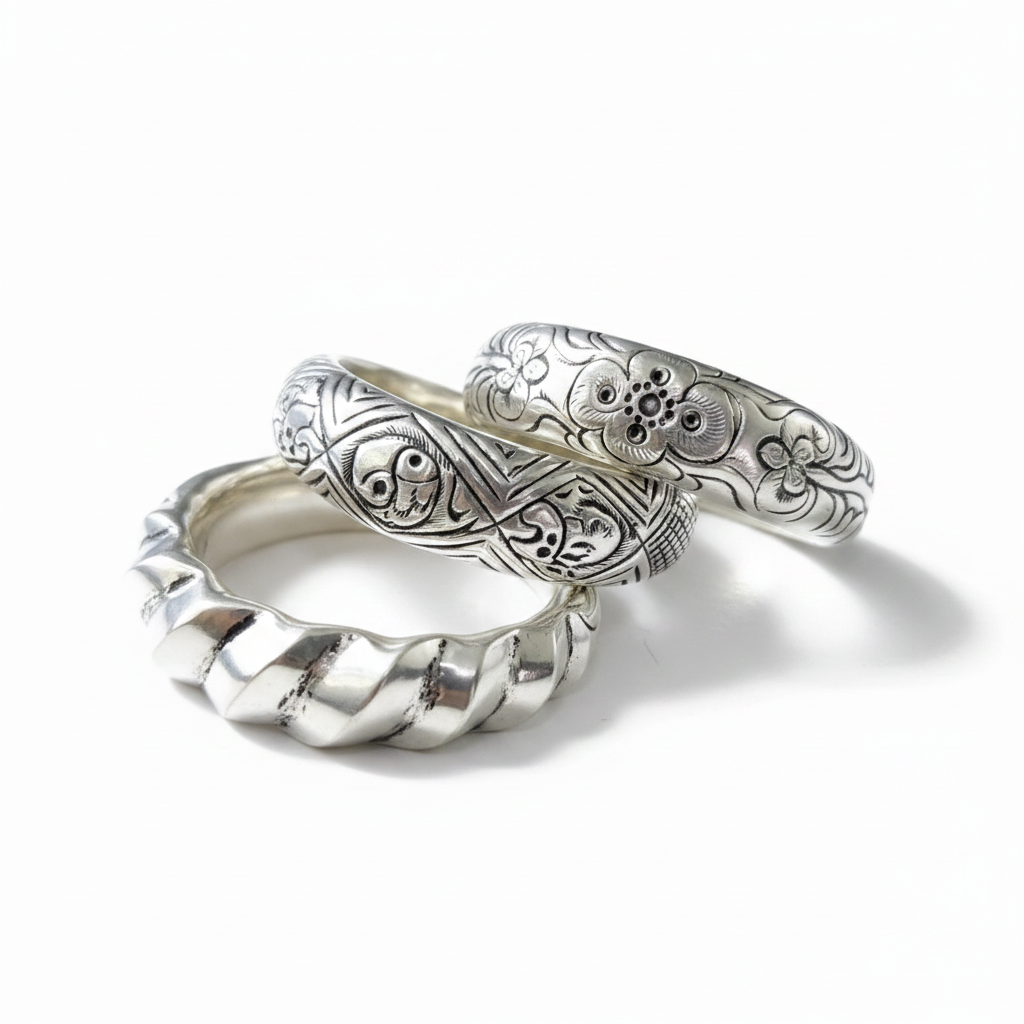 Miao Silver Hollow Carved Bangle - Wide Statement Cuff