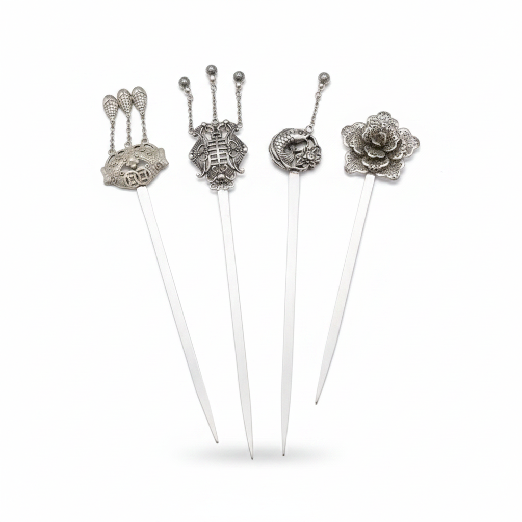 Silver Hairpin Tea Knife - Twin Dragons (Power & Balance) | Miao Artifact