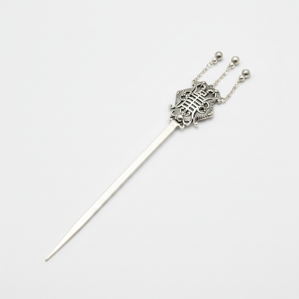 Silver Hairpin Tea Knife - Wan symbol (卍 - Buddhist symbol) | Miao Artifact