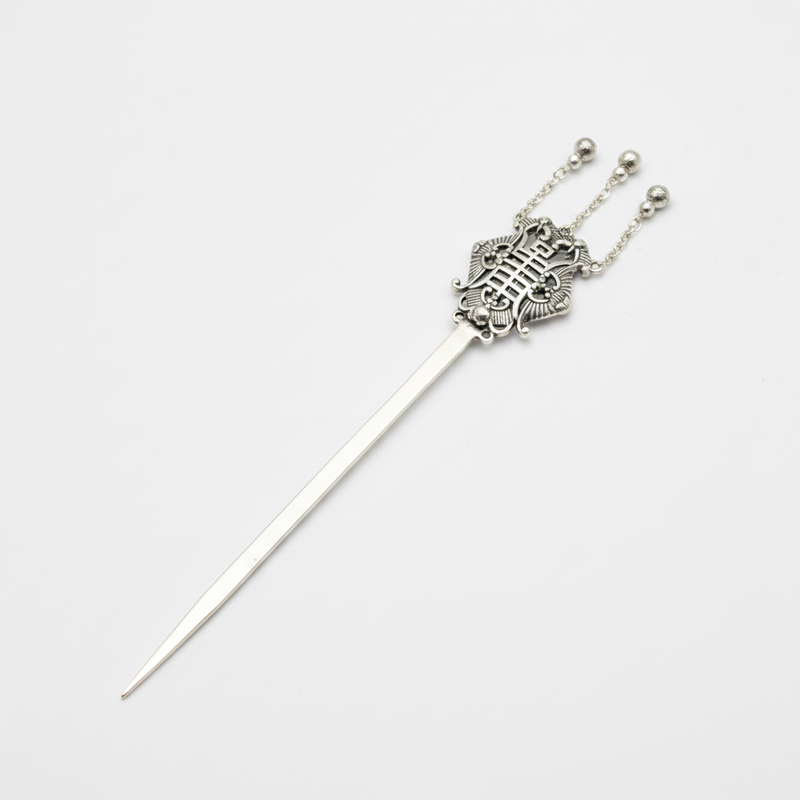 Silver Hairpin Tea Knife - Wan symbol (卍 - Buddhist symbol) | Miao Artifact