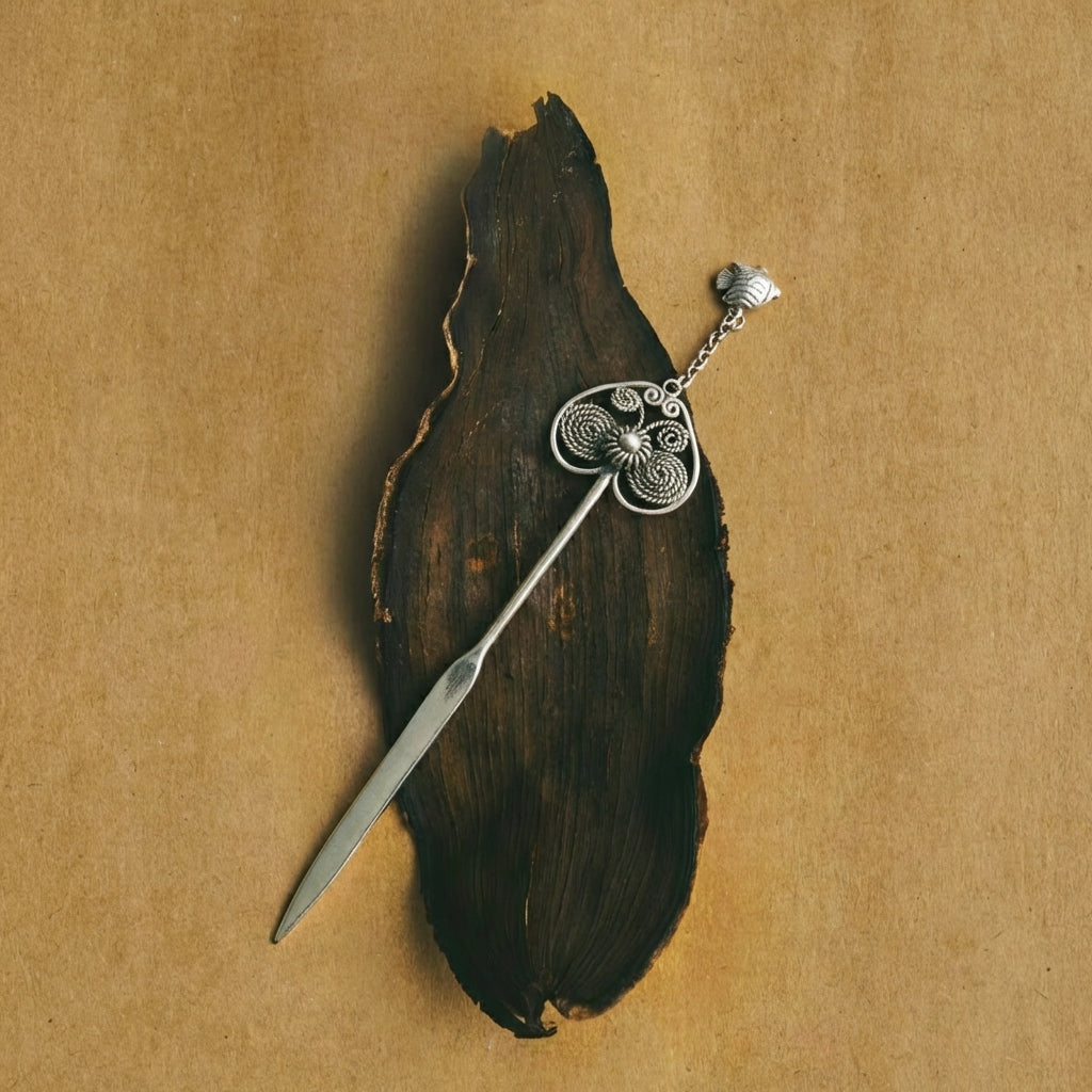 Silver Hairpin Tea Knife - Bamboo (Integrity & Growth) | Miao Artifact
