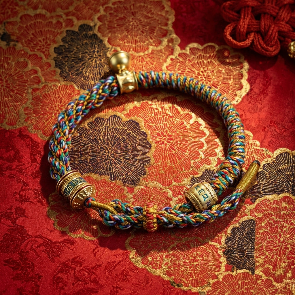 Tibetan Six Character Mantra Red String