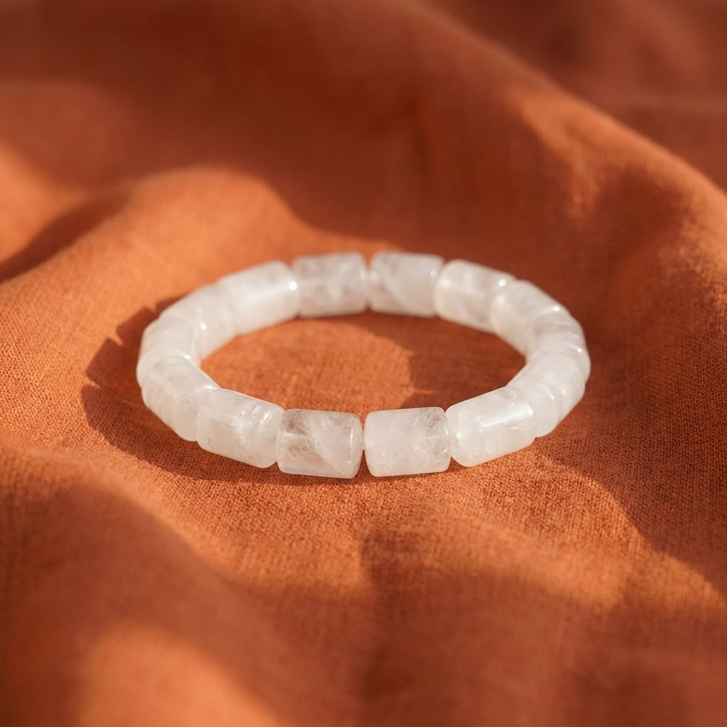 White Phantom Quartz Bamboo Bangle - Purity & Growth | Minimalist Cuff
