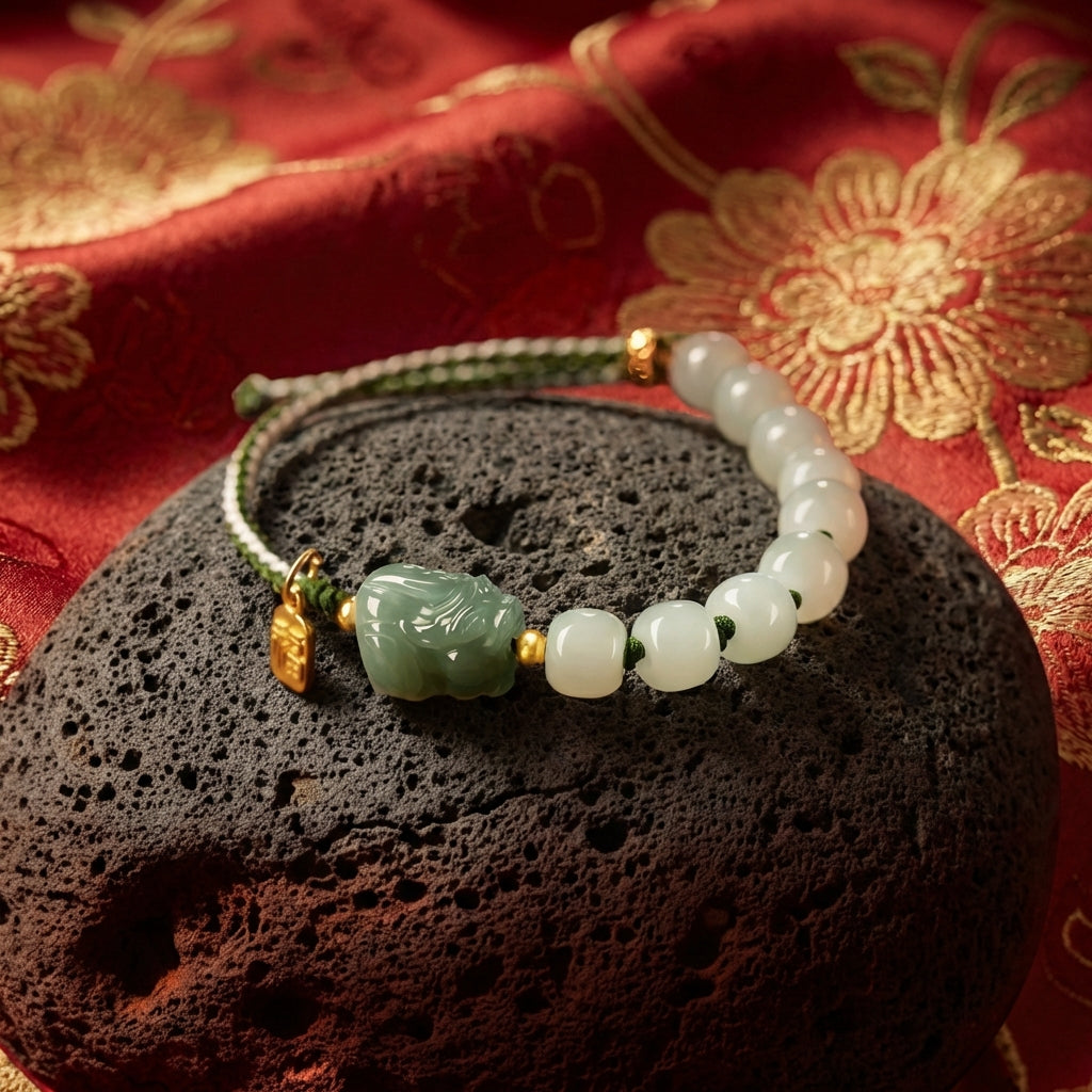 Hetian Jade Pixiu Woven Red String