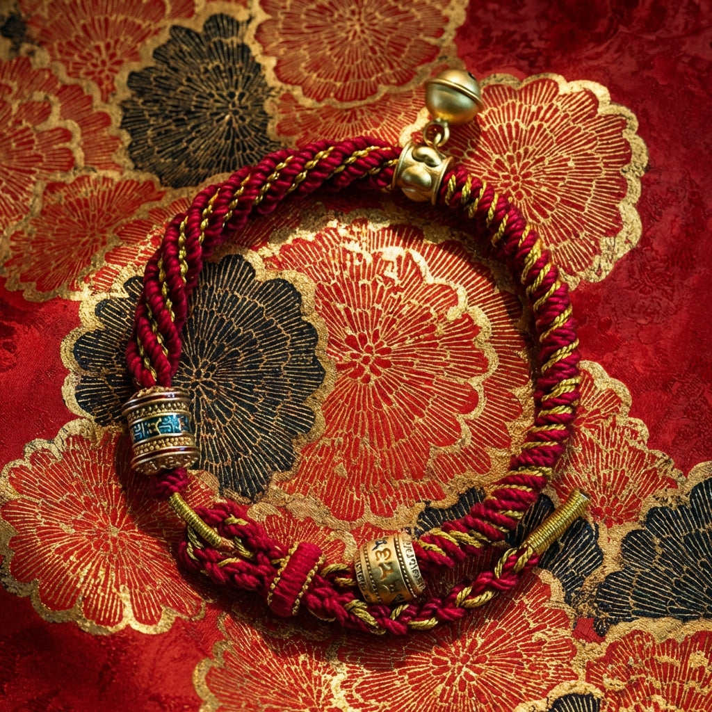 Tibetan Six Character Mantra Red String