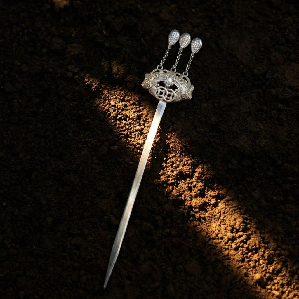 Silver Hairpin Tea Knife - Twin Dragons (Power & Balance) | Miao Artifact
