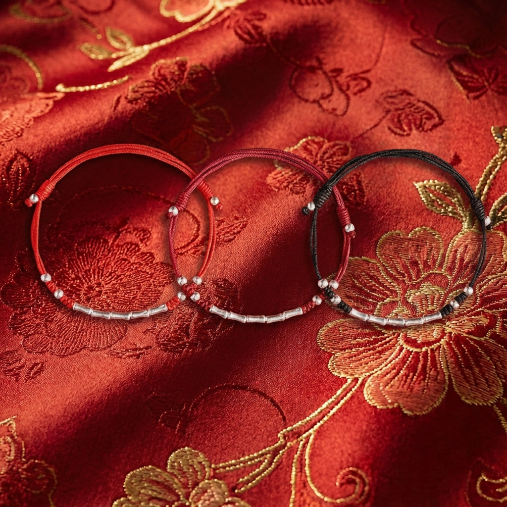 Silver Bamboo Knot Red String