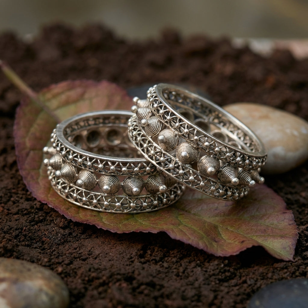 Miao Silver Wide Studded Bracelet - Ethnic Nail Design