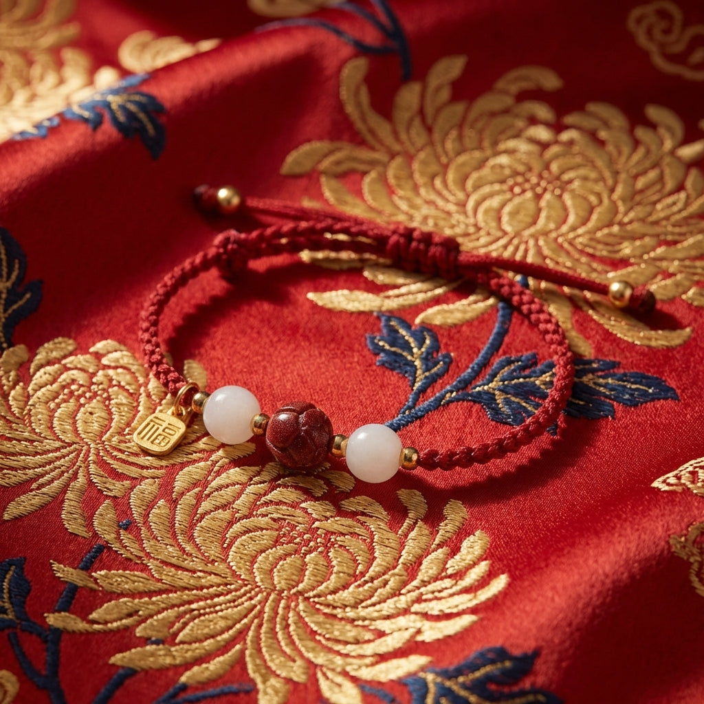 Lotus Cinnabar Hetian Jade Red String