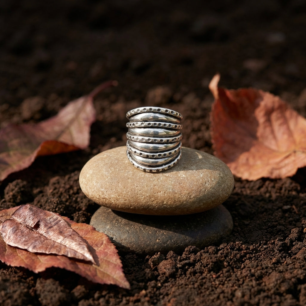 Miao Silver Statement Ring - Adjustable Bohemian Design