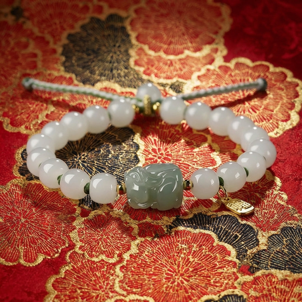 Hetian Jade Pixiu Hand-woven Bracelet