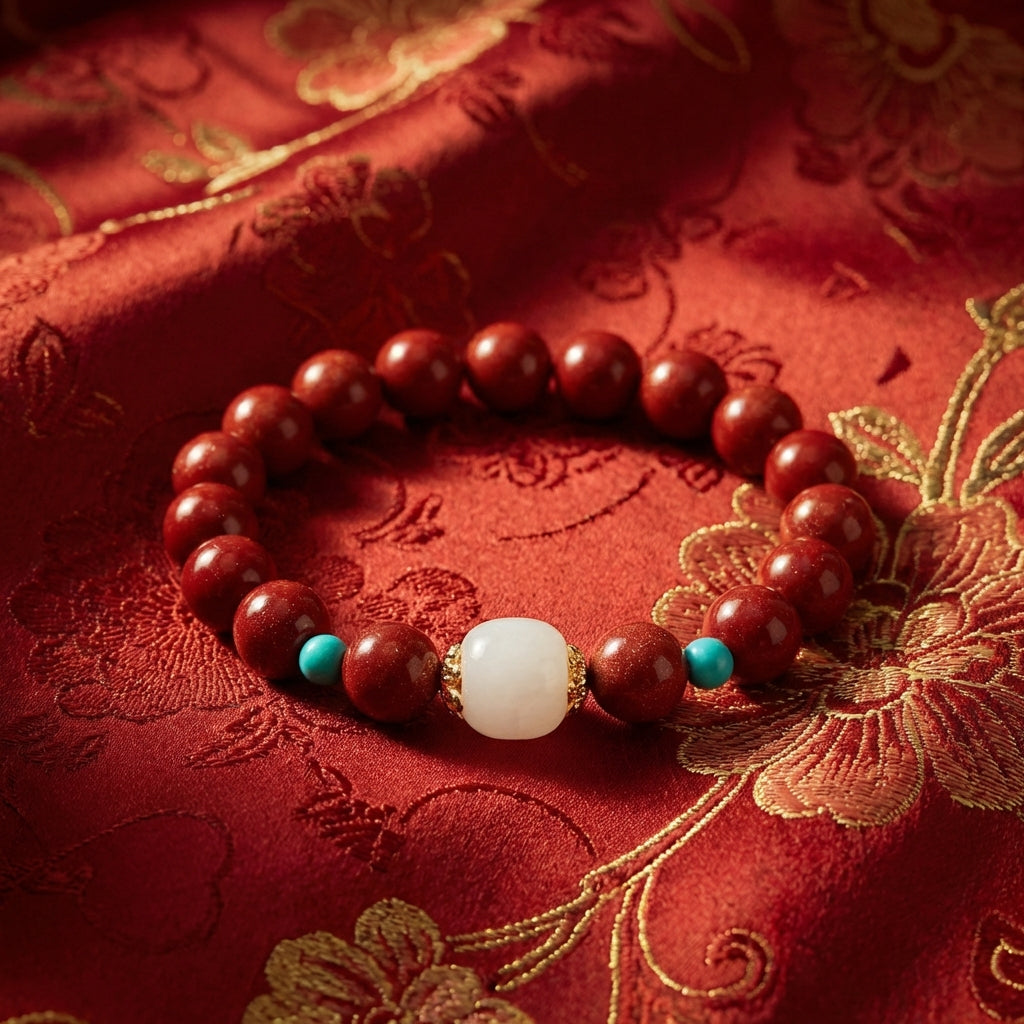 Hetian Jade & Purple Gold Cinnabar Bracelet