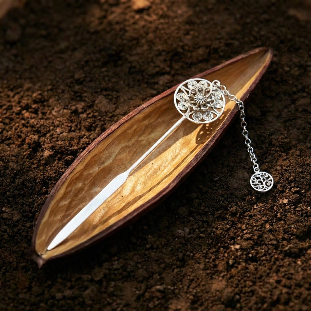 Silver Hairpin Tea Knife - Lotus (Purity & Enlightenment) | Miao Artifact