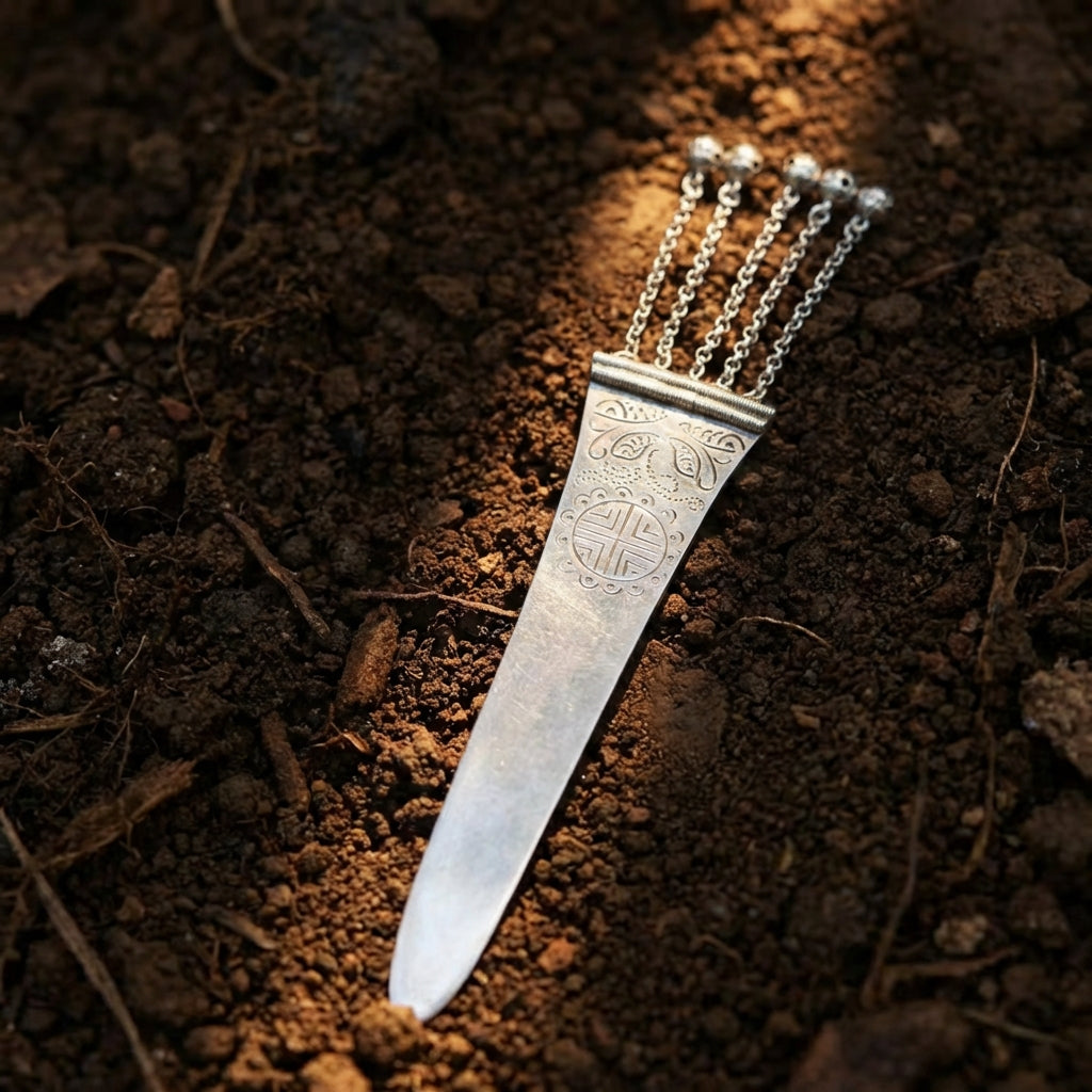 Silver Hairpin Tea Knife - Peony (Wealth & Honor) | Miao Artifact