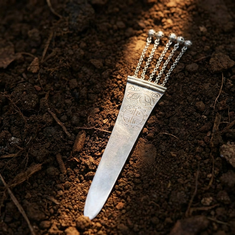 Silver Hairpin Tea Knife - Peony (Wealth & Honor) | Miao Artifact