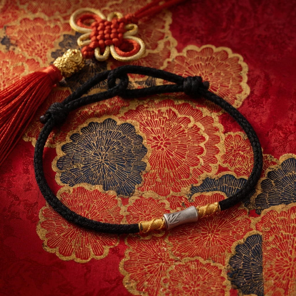 Minimalist Golden Abacus Bead Red String