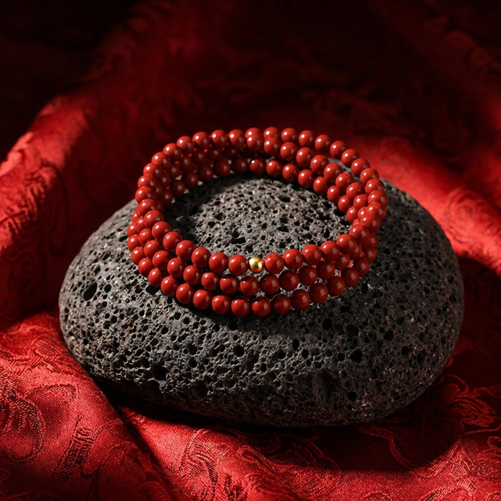 Multi-Wrap Cinnabar Golden Bead Bracelet