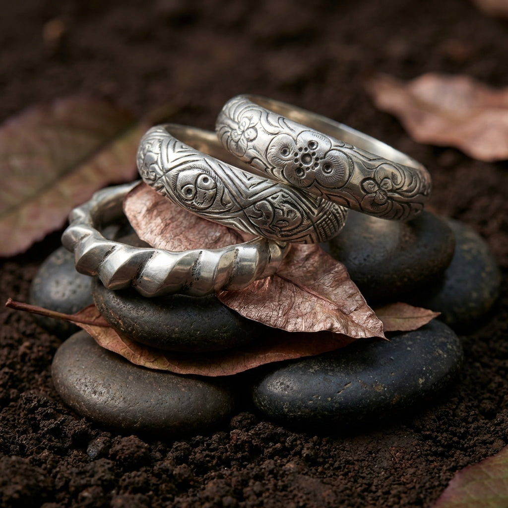 Miao Silver Hollow Carved Bangle - Wide Statement Cuff