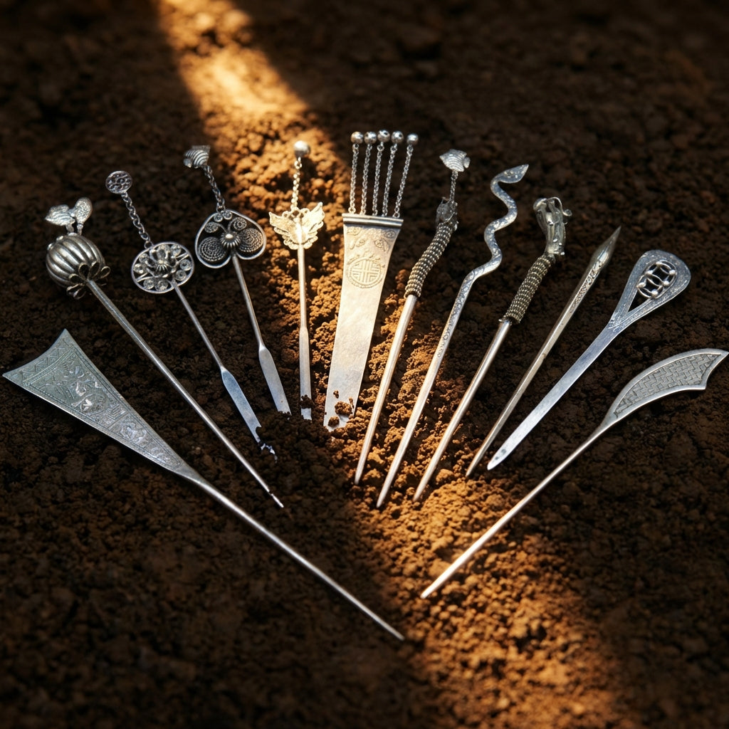 Silver Hairpin Tea Knife - Lotus (Purity & Enlightenment) | Miao Artifact