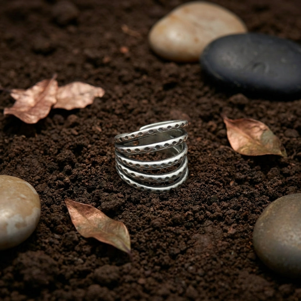 Miao Silver Statement Ring - Adjustable Bohemian Design